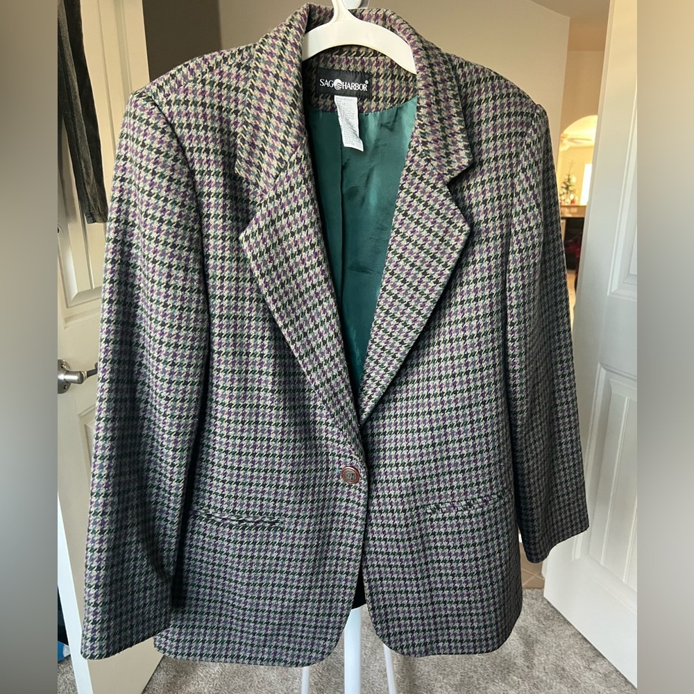Vintage Sag Harbor Stylish Women's Houndstooth Blazer